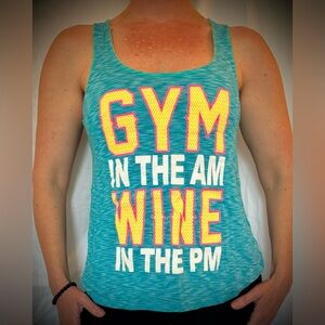 EVCR Turquoise & Neon Yellow/Pink Gym in AM Wine in the PM Workout Tank